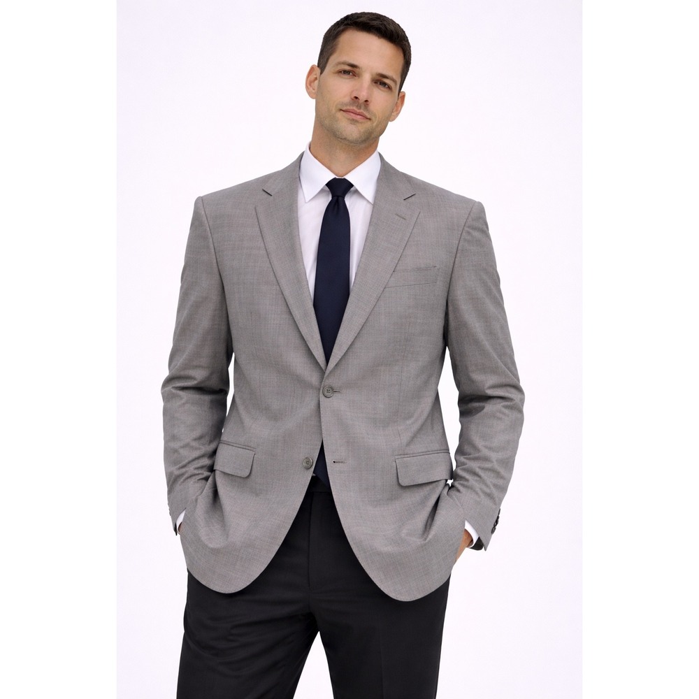 Mantoni Milan Italy Mens Light Gray‎ Super 140S Virgin Wool 2-Button Blazer Coat